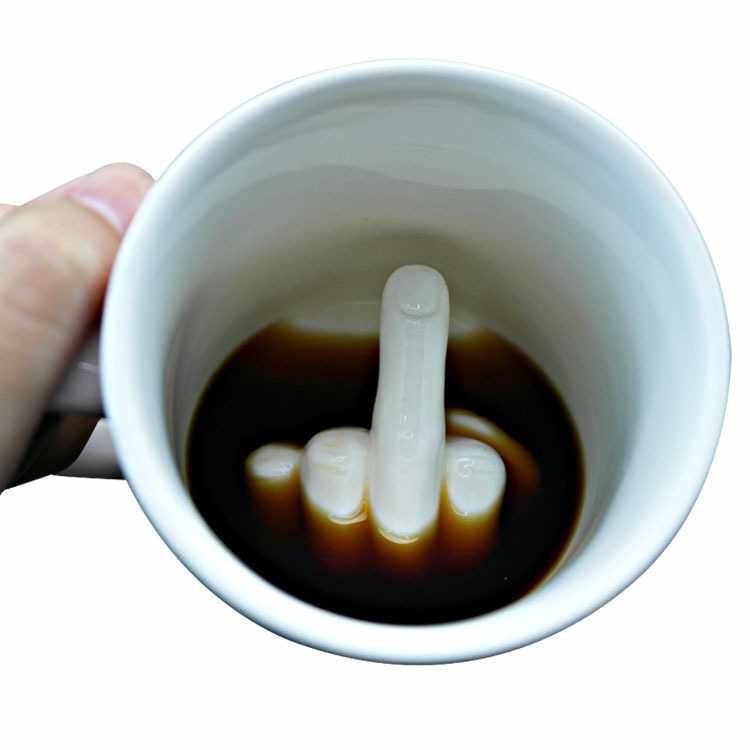 White Grip Punches Erect Middle Finger Tea Cup Mark Cup Creativity Uncivilized Fark Cup Prank for Ceramic Coffee Cup
