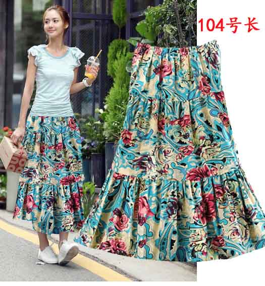 2019 Váy hoa boho In Váy linen lớn Váy phong cách dân tộc Váy hoa anh đào màu xanh - Váy chân váy chữ a ngắn đẹp