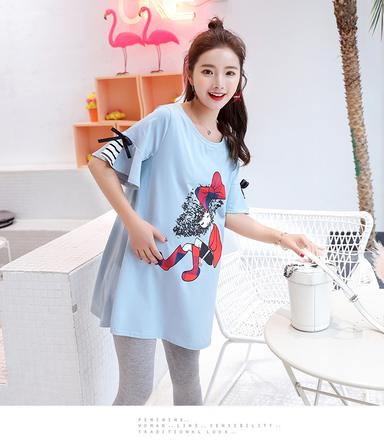 Phụ nữ mang thai T-Shirt lỏng kích thước lớn phụ nữ mang thai phù hợp với mùa hè mô hình thời trang 2018 mới ngắn tay mùa hè áo khoác nữ triều mẹ