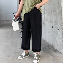 ALIN custom large size women's loose wide leg pants women's temperament chiffon pleated pants suitable for hip thigh thick pants
