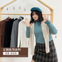 Alai custom large size high neck base shirt autumn 2019 new solid color versatile pile collar fat mm knitted top