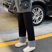 ALIN custom large size womens winter dress flanging knitted straight trousers wide leg pants elastic thick Joker trousers fat MM