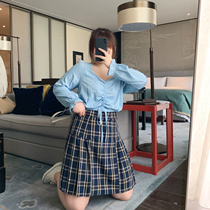 ALIN custom large size women's plaid skirt fat mmbm academic style A- line skirt 2020 summer new pleated skirt