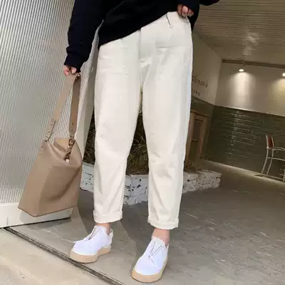 ALIN custom large size women's winter plus velvet straight jeans Women's Big size fat mm200 kg warm loose pants