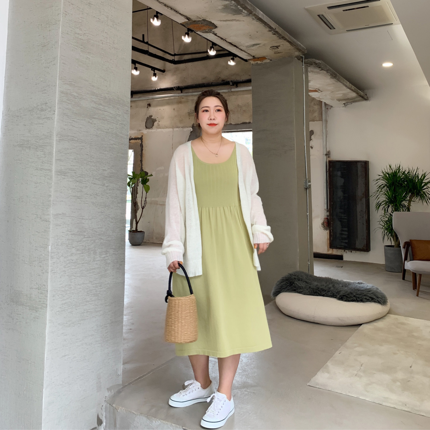ALIN Custom large size dress Dress Vest Skirt Summer Sleeveless Harness Ocean Dress Medium Long Version Fat Mm Knit Inner Hitch Long Skirt