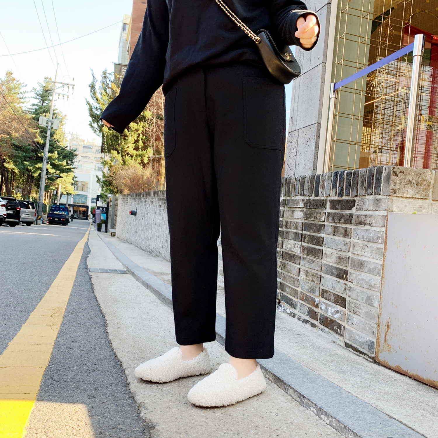 ALIN customized large size women's clothing 2019 new winter clothing thickened wool composite thin straight pants granny pants