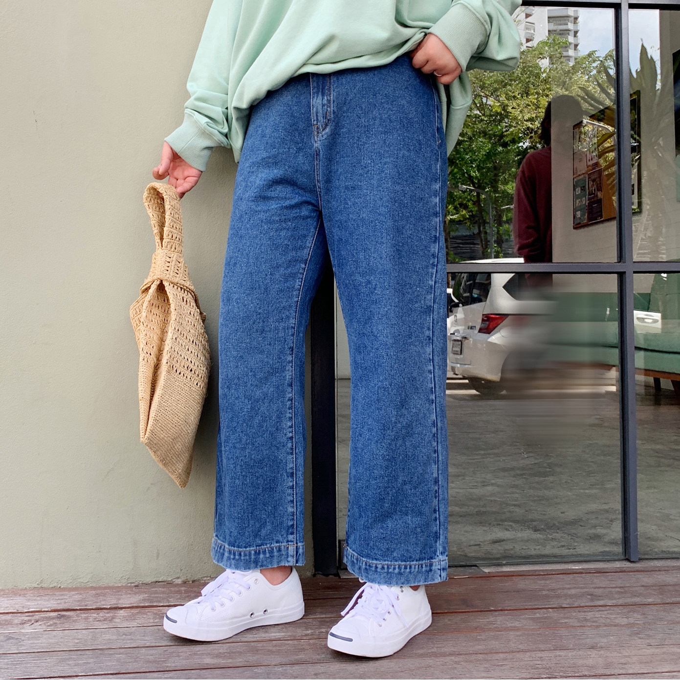 ALIN custom large-size 2019 new vintage wide-leg jeans high-waisted female fat mm thin loose straight trousers