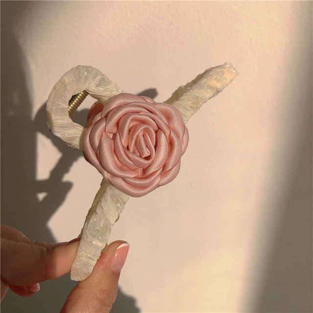 Pink Camellia Clip~Super Fairy Hair Clip, Sweet Girl Fabric Rose Hair Clip Shark Clip Spring Hair Accessory