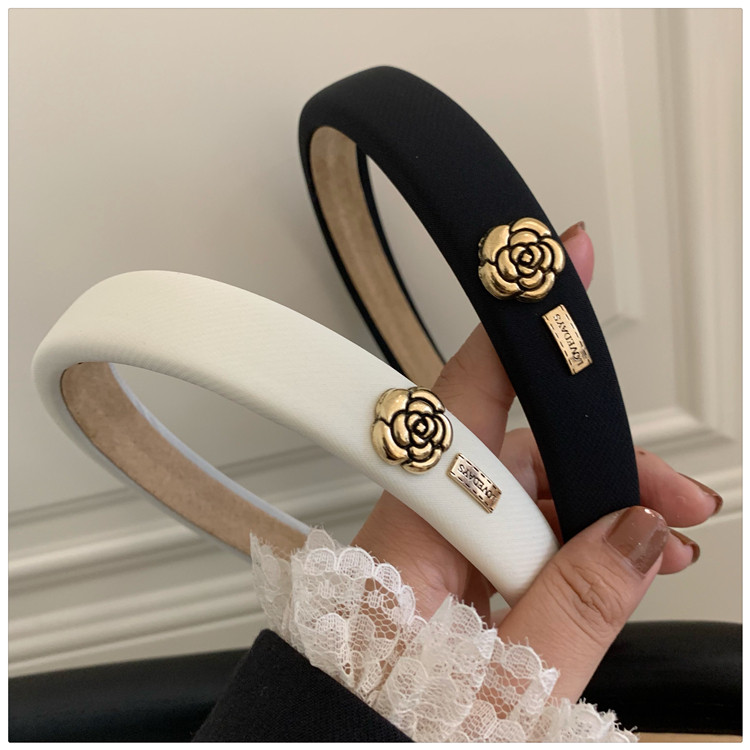 山茶花发箍~小香风复古法式vintage高颅顶海绵头箍黑色气质压发女详情10