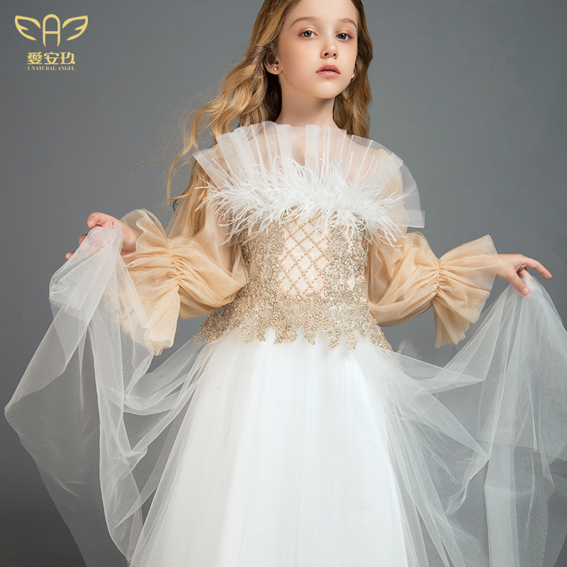 Ai Anjiu high-end custom children's evening dress fluffy gauze skirt flower girl princess dress little girl birthday party performance