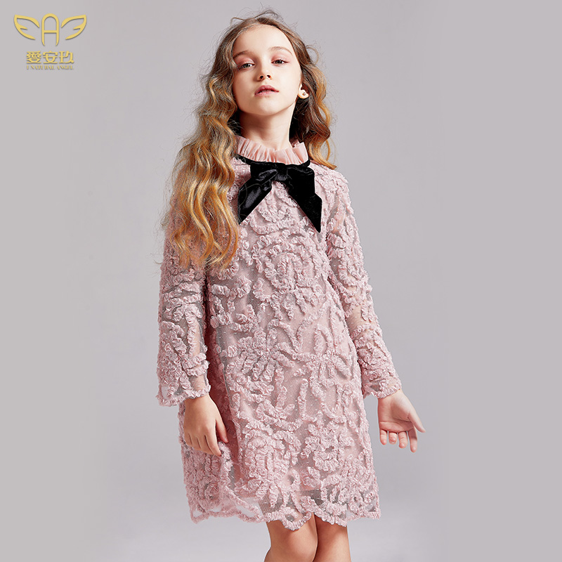 Aianjiu children's dress princess skirt little girl skirt pink spring and autumn dress new net red ocean style bow