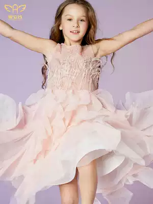 Ai'an Jiu pink little girl princess dress flower dress girl puffy dress dress gauze children's evening dress Noble