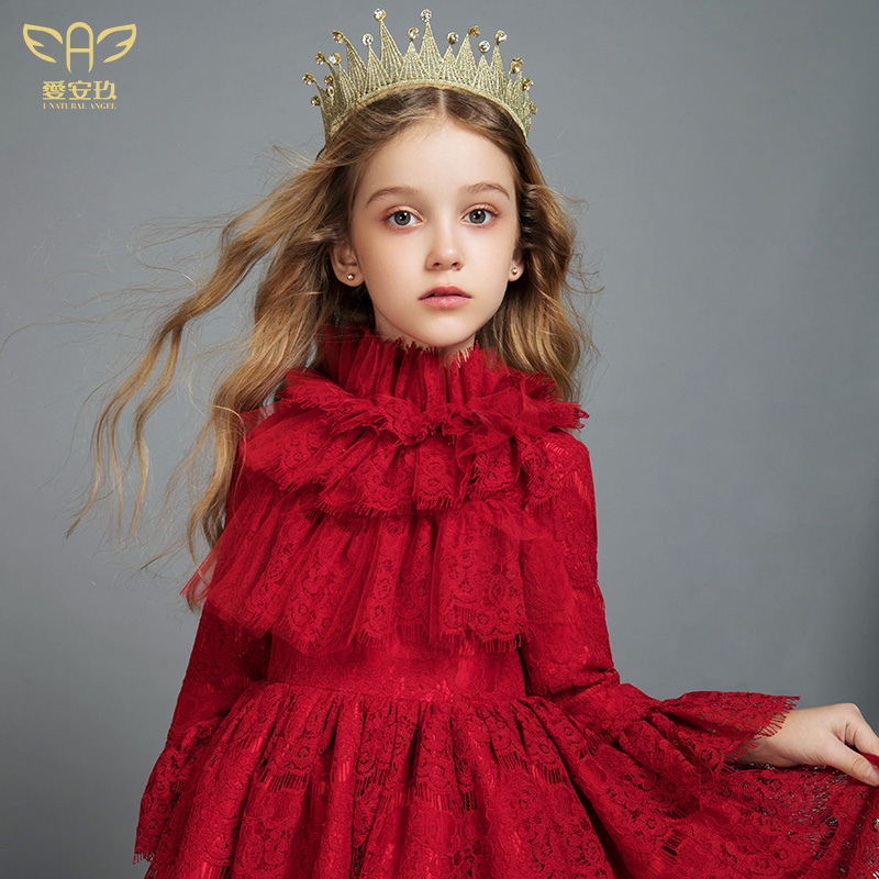 Love Anjiu Girl Princess Dress New Year Children Foreign Pie Dress Long Sleeve Piano Walking Show Gown Dress Fluffy Skirt