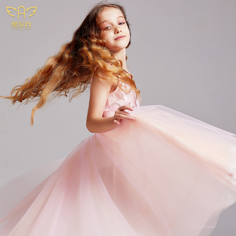 Ai'anjiu children's dress princess skirt girl fluffy gauze child presided over the tail wedding dress birthday high-end flower fairy