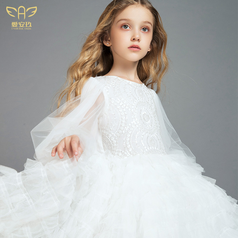 Love Anjiu High-end Walking Show Wedding Dress Flower Girl Gown Girl Evening Gown White Princess Dress Child Fluffy Spring