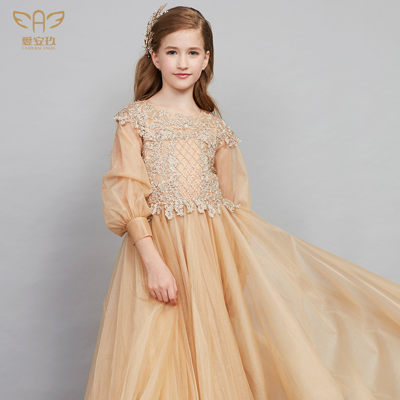 Love Anjiu Flowers Princess Dresses Girl's Dress Girl Birthday High-end Children Dress Fluffy Yarn Noble Piano For Women's Evening