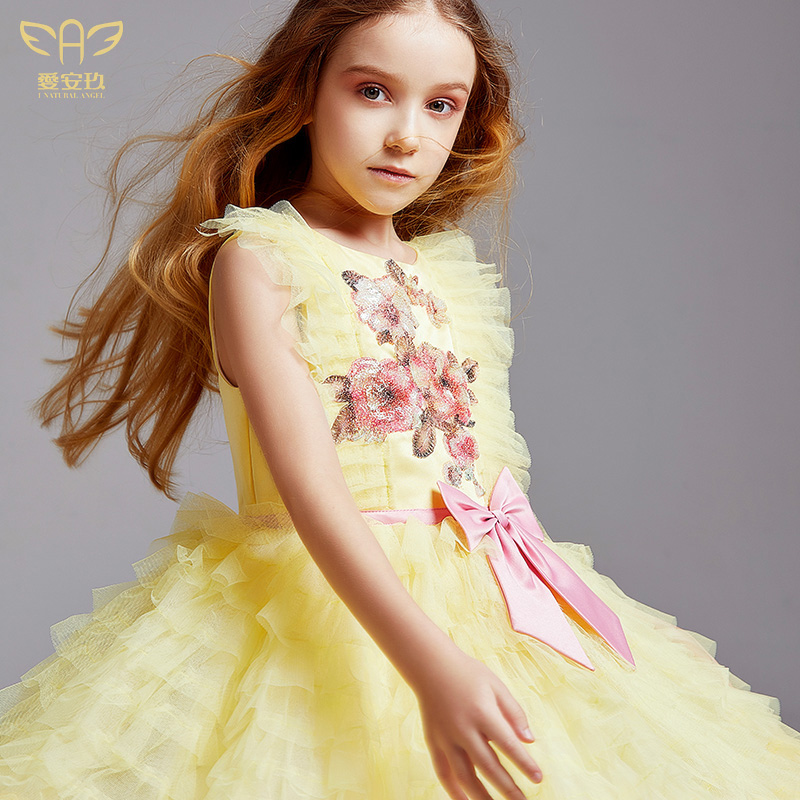 Love Anjiu Children Wedding Dress Princess Tug Tail Flowers Children's Birthday Dress Fluffy Dresses Walk Show Girl Flowers Fairies
