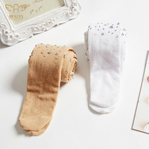 Aianjiu childrens knee socks Summer princess pantyhose catwalk performance womens stockings white flesh color thin socks