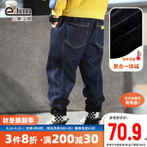 Little Elephant Ham boy velvet jeans winter new 2022 Korean version pants childrens cotton pants one velvet