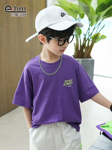 小象汉姆 Летняя одежда, детская сиреневая футболка с коротким рукавом, в корейском стиле, подходит для подростков