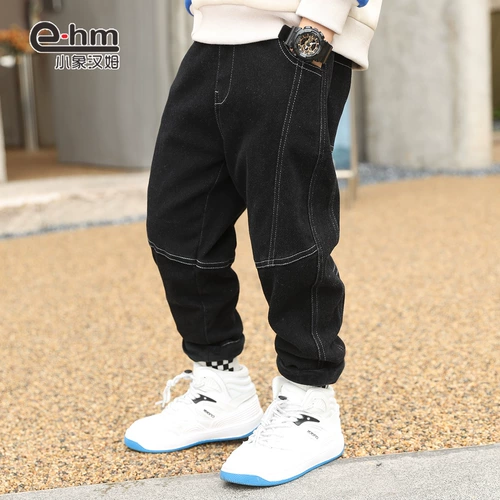 小象汉姆 Флисовая летняя одежда, джинсы с начесом, детский пуховик, штаны, увеличенная толщина, 2023