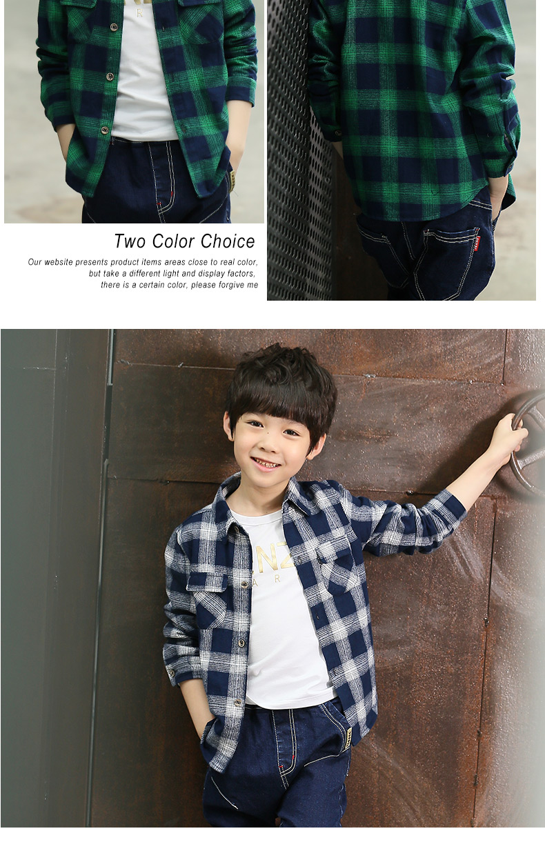 Mặc đồ cho bé Voi 2018 Xuân-Hè Mặc bé trai Áo sơ mi dài tay Cotton kẻ sọc chải áo bé trai sơ mi cộc tay bé trai