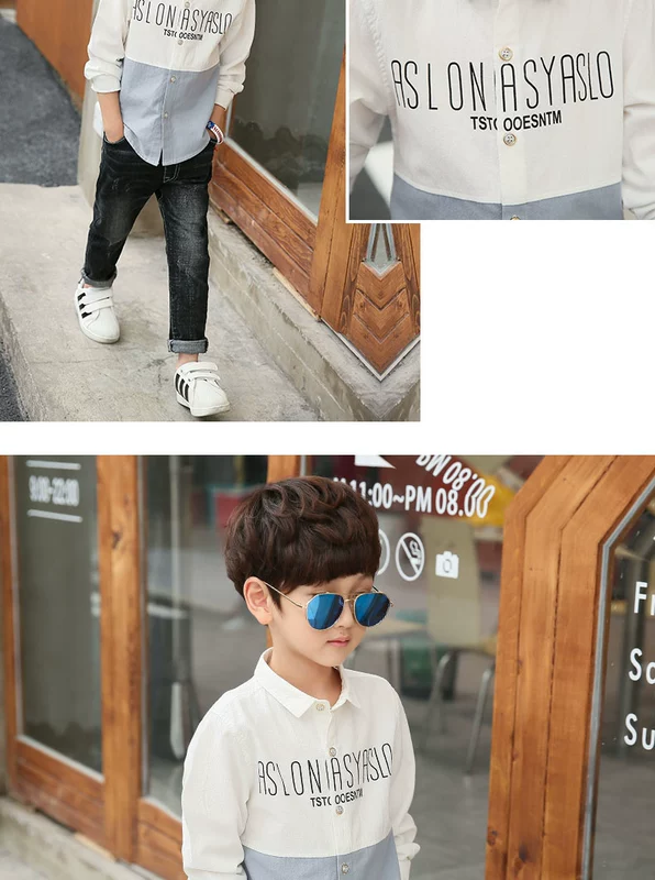 Baby Voi Ham 2018 Xuân Mới Boy Áo dài tay Áo sơ mi trắng Áo sơ mi nam Big Boy Hàn Quốc