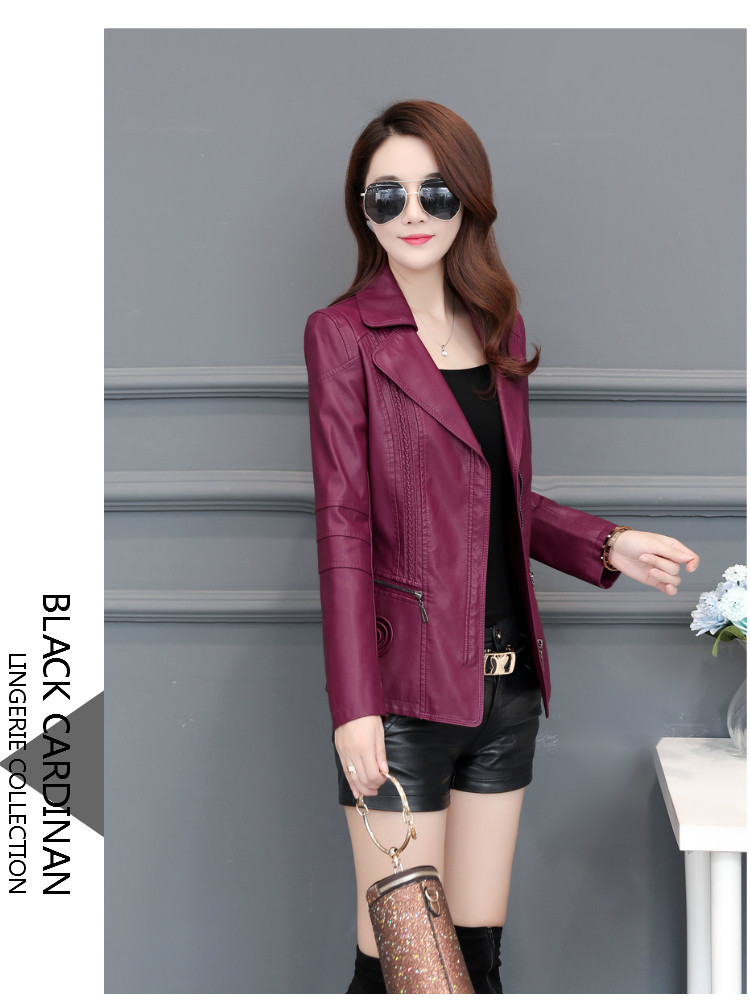2018 thu đông mới Hained leather nữ ngắn thon gọn tự tu dưỡng giảm béo cỡ lớn áo khoác da cho mẹ trung niên áo da zara nữ chính hãng