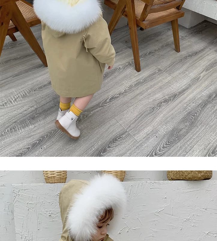 【BIG & LITTLE】 Bé gái Rex Rabbit Fur Liner Trường học dành cho trẻ em vừa và lớn khắc phục được Áo khoác lông trẻ em có thể tháo rời - Áo khoác