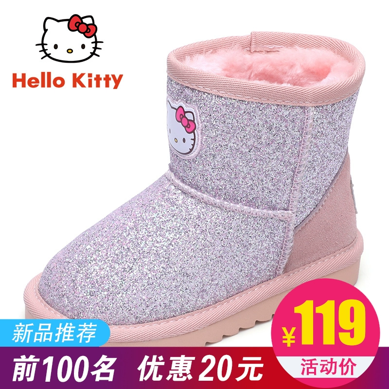 Giày trẻ em HELLO KITTY 2020 giày tuyết trẻ em giày ống ngắn ống giữa mùa đông cộng với nhung lớn giày bông mới - Swiss Army Knife