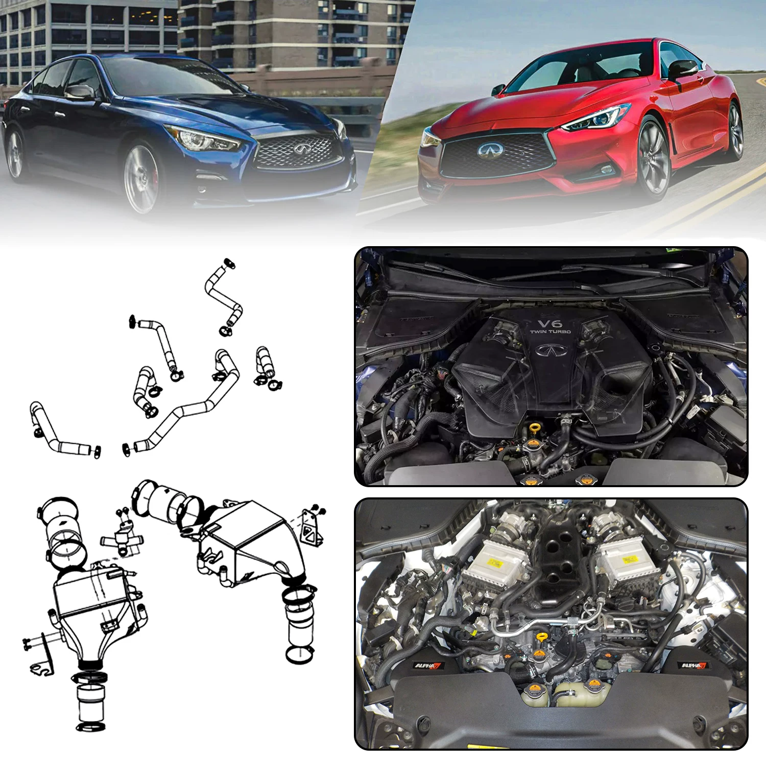 Подходит для Infiniti Q50/Q60 V6 VR30DDTT 3.0L 2016+ водяной интеркулер комплект