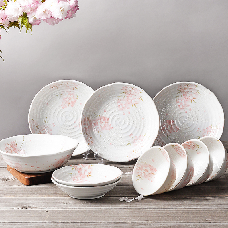 GW Japan imported tableware take sakura series Japanese flat plate porcelain home ceramic bowl dish underglaze color depth