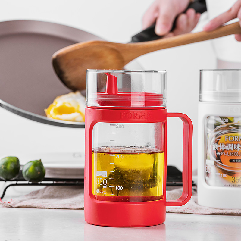 Japan ASVEL glass oil pot kitchen home oil spill oil bottle with control oil seasoning bottle with scale handlebar-Taobao