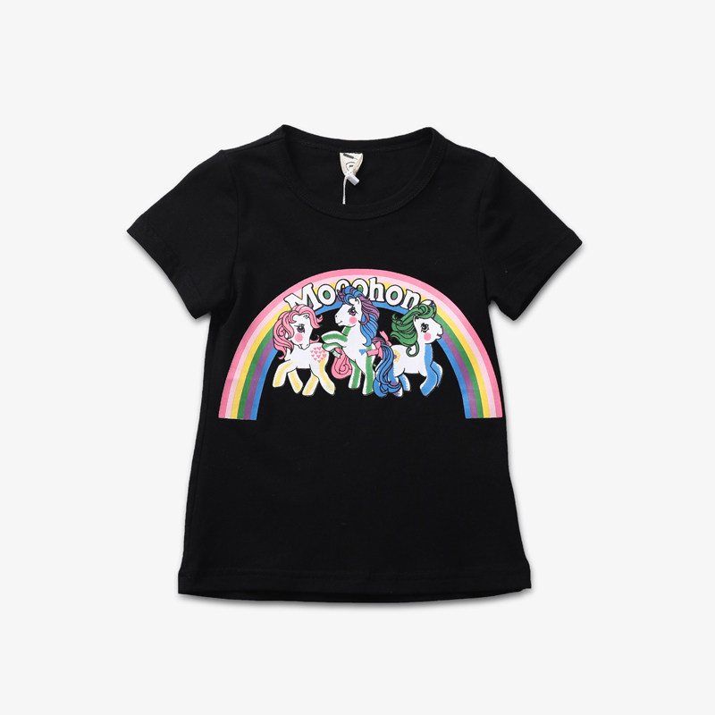 2022 summer children's boys and girls cute pony spring and summer Korean children's accent retro short-sleeved T-shirt