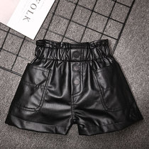 Spring Winter Money Girl Leather Shorts Children Dress CUHK Tong Pu Leather Children Pants Tide Outside Wearing Boots Pants Plus Suede Thin Section Optional