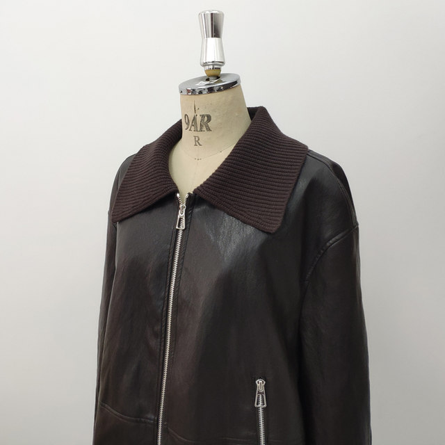 2026 New Spring Women's Clothing Model C261-020W Fashionable Cora Knitted Collar Pu Leather Casual Jacket