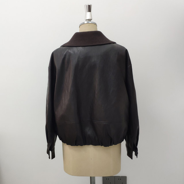 2026 New Spring Women's Clothing Model C261-020W Fashionable Cora Knitted Collar Pu Leather Casual Jacket