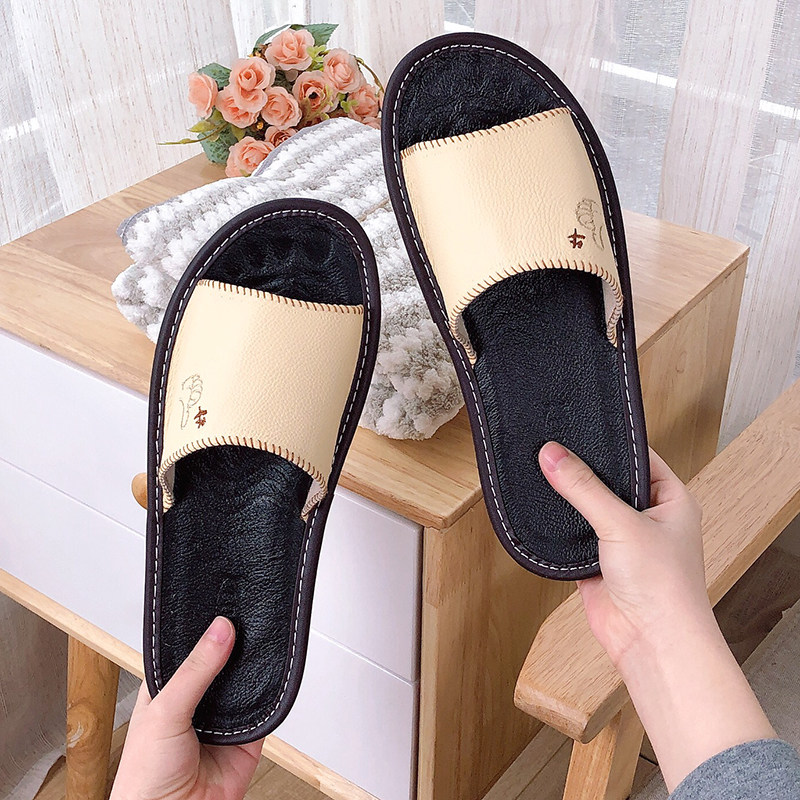 Summer deodorant leather slippers women's home household indoor floor couples non-slip soft bottom summer sandals and slippers men