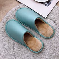 Cotton slippers female autumn and winter home lovers indoor thick bottom home home winter PU fur drag moon shoes men non-slip