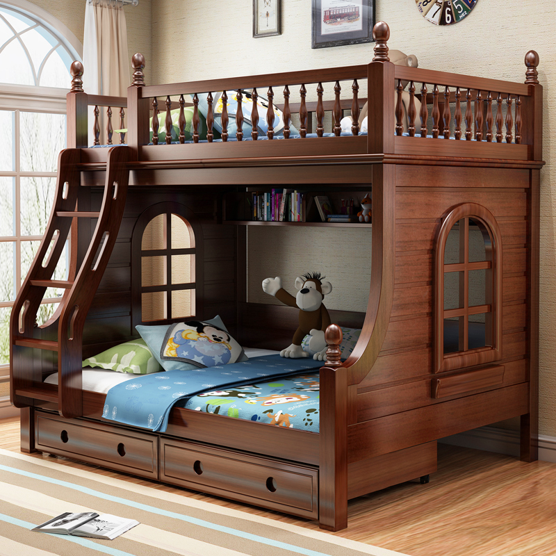 American high and low bed mother bed drawer type 1 5 m adult all solid wood walnut children double high box