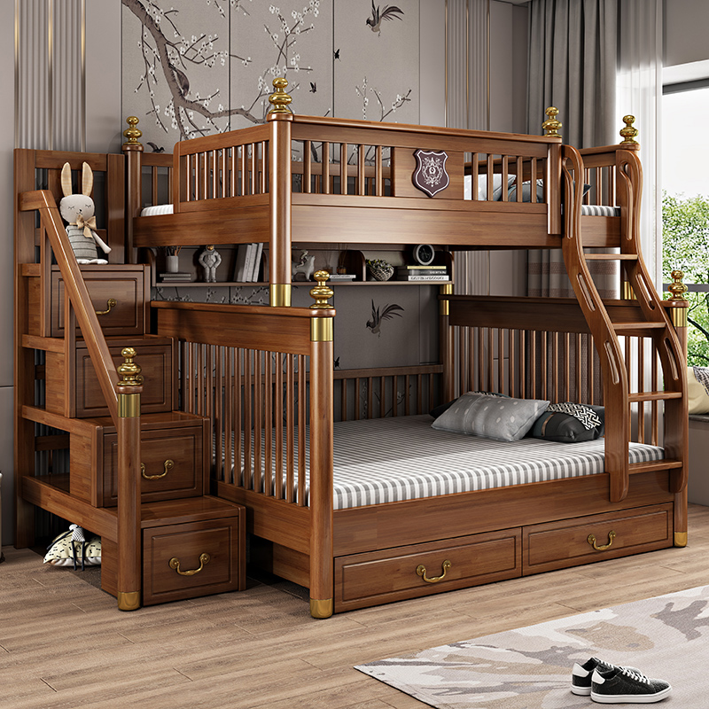 1 8 meters new Chinese style adult bed bunk bed double adult bunk bed full solid wood rubber wood high and low bunk bed m