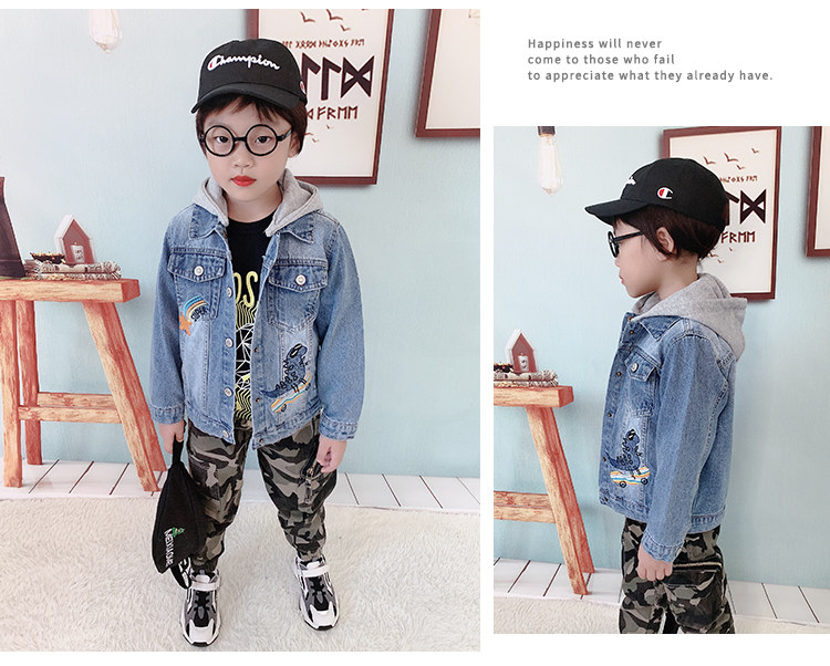 Детская куртка Жан 韩版恐龙儿童牛仔外套洋气牛仔衣