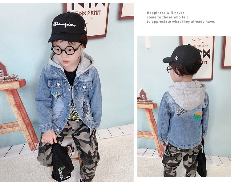 Детская куртка Жан 韩版恐龙儿童牛仔外套洋气牛仔衣