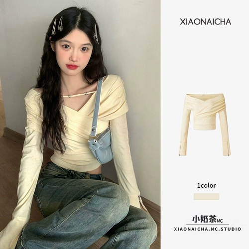 Сексуальное термобелье, приятный телу лонгслив, французский стиль, открытые плечи, осеннее, V-образный вырез