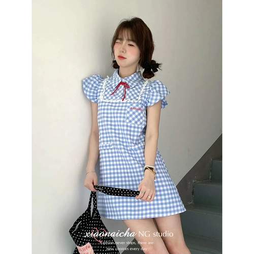 Синее цветное летнее платье, кружевной корсет, кукла, мини-юбка, подходит для подростков, кружевное платье