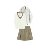 Осенний ретро трикотажный жилет, рубашка, юбка, комплект, 2023, подходит для подростков, 3 предмета