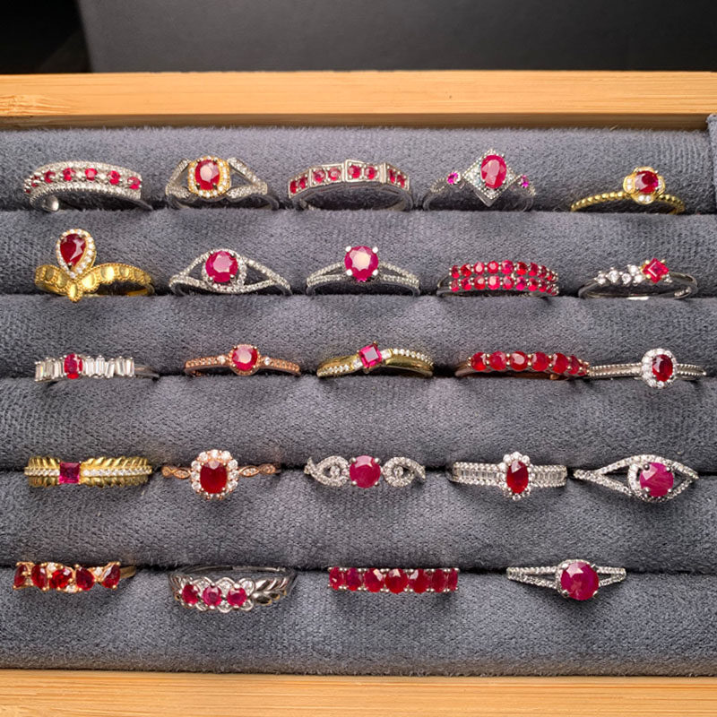 Natural ruby ring, ruby small row oval, round, square ring
