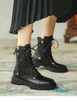 Hong Kong Martin boots female 2021 autumn and winter New plus velvet thick and English style short boots locomotive tie handsome single boots tide