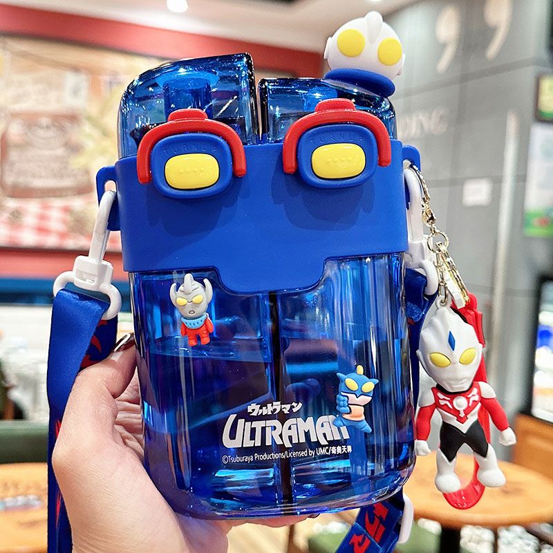 Japanese Ultraman Children's Water Bottle for Boys, Dual-Compartment, Double-Drink, for Elementary School Students, Summer School Use, with Straw, Portable Water Bottle Japanese Ultraman Children's Water Bottle for Boys, Dual-Compartment, Double-Drink, for Elementary School Students, Summer School Use, with Straw, Portable Water Bottle
