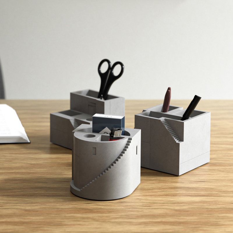 Jue one pen holder minimalist modern office Living room Desktop containing box Cement micro building swing piece Home Ornament